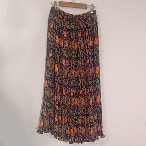 Vintage 90s Y2k Diane Freis Floral Accordion Pleated Maxi Skirt Size M